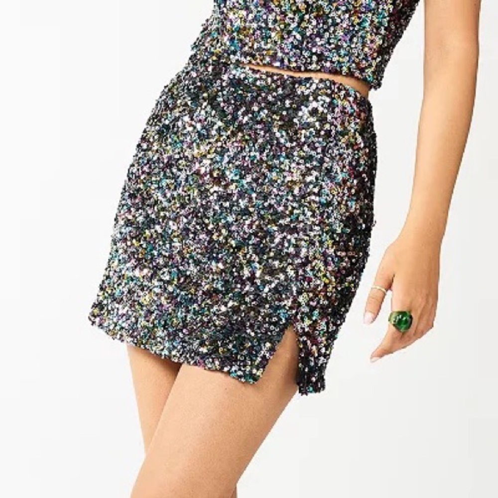 Juniors' SO® Sequined Notch Mini Skirt | Rainbow | Size XL